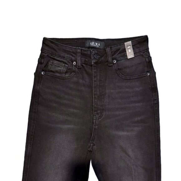 Akira NWT Black Wash Rhinestone Fringe Distressed High Rise Jeans Women’s Size 9 - Picture 2 of 8